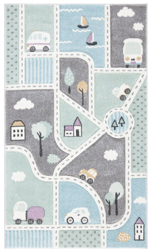Safavieh Carousel Kids Collection Area Rug - Whimsical Cityscape Design For Playful Elegance And Comfort Grey ,Light Blue Polypropylene Crk193f-210