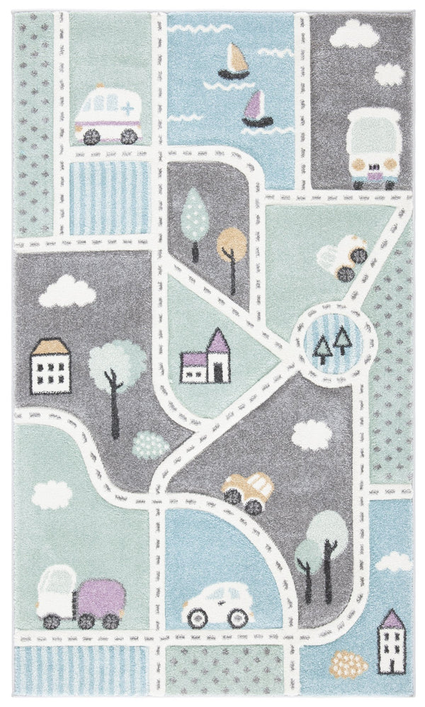 Safavieh Carousel Kids Collection Area Rug - Whimsical Cityscape Design For Playful Elegance And Comfort Grey ,Light Blue Polypropylene Crk193f-210