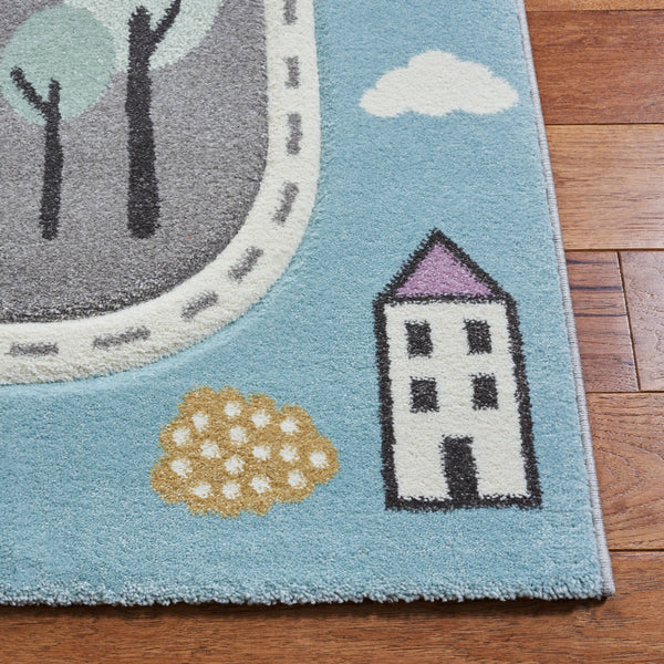 Safavieh Carousel Kids Collection Area Rug - Whimsical Cityscape Design For Playful Elegance And Comfort Grey ,Light Blue Polypropylene Crk193f-210
