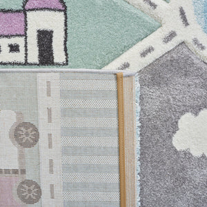 Safavieh Carousel Kids Collection Area Rug - Whimsical Cityscape Design For Playful Elegance And Comfort Grey ,Light Blue Polypropylene Crk193f-210