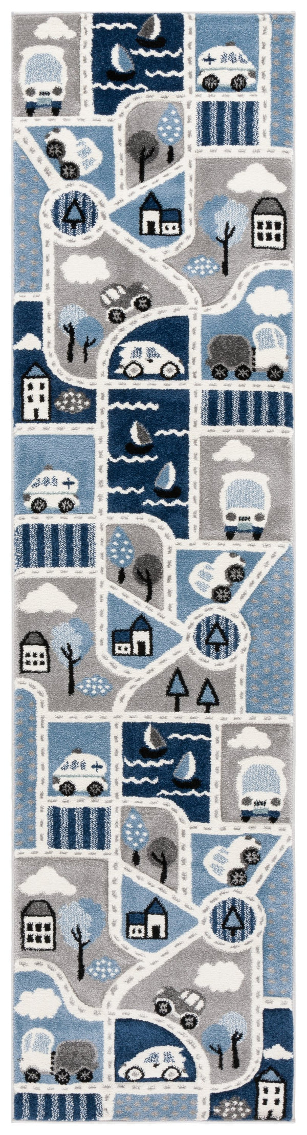 Safavieh Carousel Kids Collection Area Rug - Whimsical Cityscape Design For Playful Elegance And Comfort Grey ,Blue Polypropylene Crk193m-3