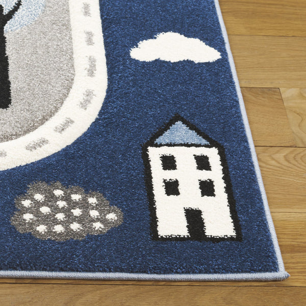 Safavieh Carousel Kids Collection Area Rug - Whimsical Cityscape Design For Playful Elegance And Comfort Grey ,Blue Polypropylene Crk193m-3