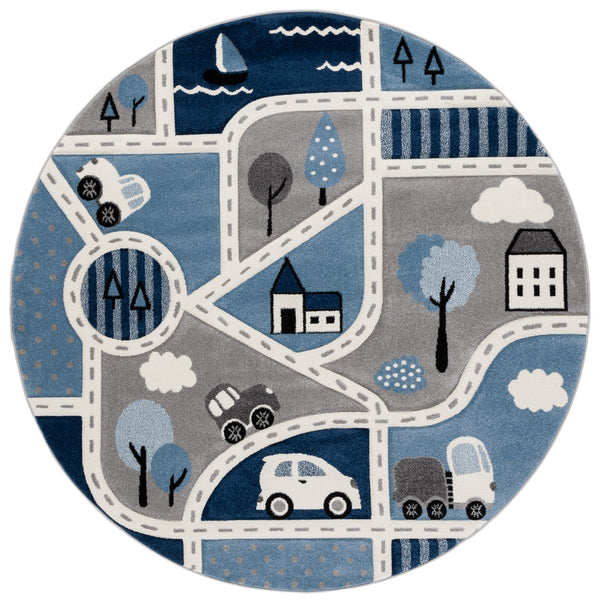 Safavieh Carousel Kids Collection Area Rug - Whimsical Cityscape Design For Playful Elegance And Comfort Grey ,Blue Polypropylene Crk193m-3