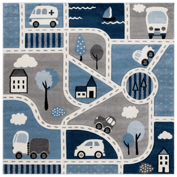 Safavieh Carousel Kids Collection Area Rug - Whimsical Cityscape Design For Playful Elegance And Comfort Grey ,Blue Polypropylene Crk193m-3
