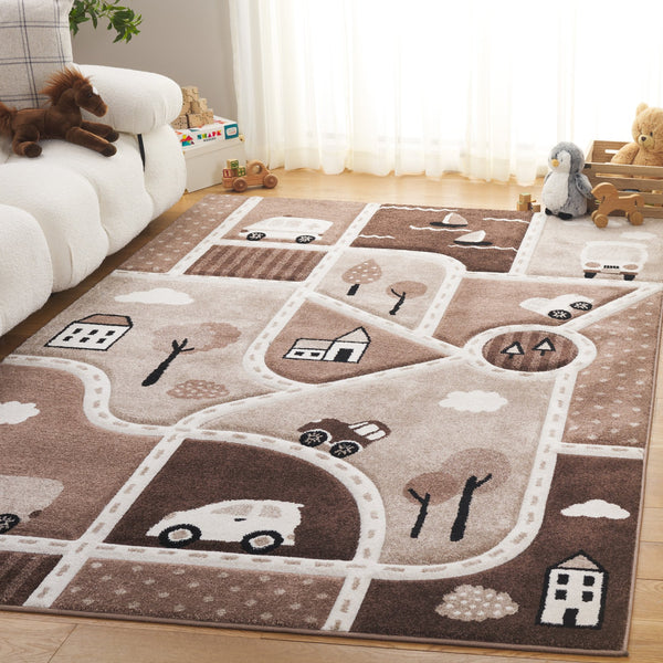 Safavieh Carousel Kids Collection Area Rug - Whimsical Cityscape Design For Playful Elegance And Comfort Brown ,Beige Polypropylene Crk193t-7r