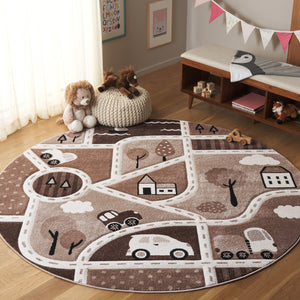 Safavieh Carousel Kids Collection Area Rug - Whimsical Cityscape Design For Playful Elegance And Comfort Brown ,Beige Polypropylene Crk193t-7r