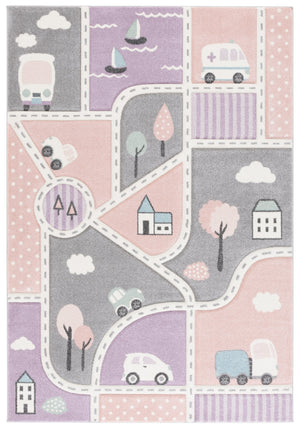 Safavieh Carousel Kids Collection Area Rug - Whimsical Cityscape Design For Playful Elegance And Comfort Grey ,Pink Polypropylene Crk193u-5