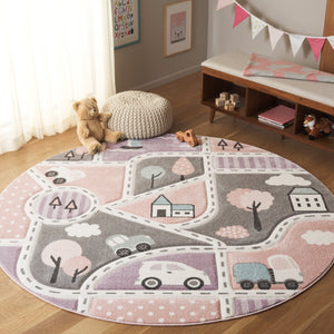 Safavieh Carousel Kids Collection Area Rug - Whimsical Cityscape Design For Playful Elegance And Comfort Grey ,Pink Polypropylene Crk193u-5