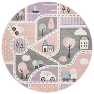 Safavieh Carousel Kids Collection Area Rug - Whimsical Cityscape Design For Playful Elegance And Comfort Grey ,Pink Polypropylene Crk193u-5