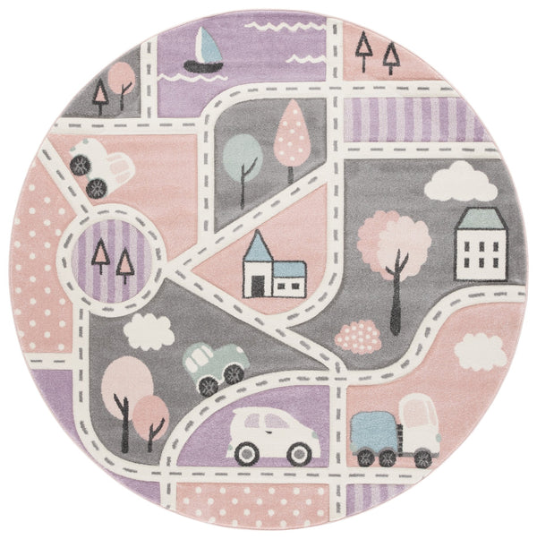 Safavieh Carousel Kids Collection Area Rug - Whimsical Cityscape Design For Playful Elegance And Comfort Grey ,Pink Polypropylene Crk193u-5