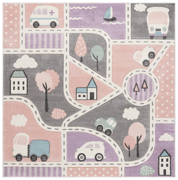 Safavieh Carousel Kids Collection Area Rug - Whimsical Cityscape Design For Playful Elegance And Comfort Grey ,Pink Polypropylene Crk193u-5