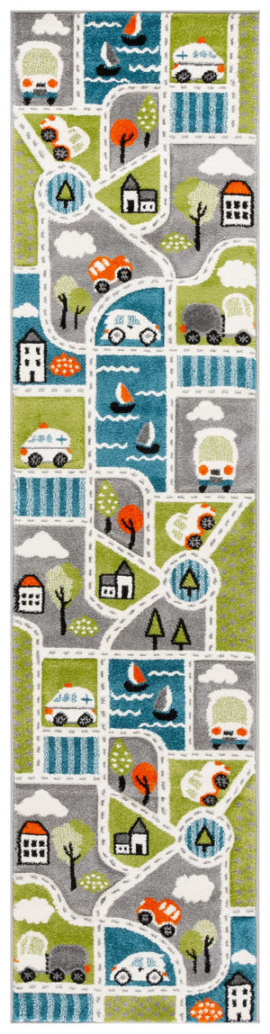Safavieh Carousel Kids Collection Area Rug - Whimsical Cityscape Design For Playful Elegance And Comfort Green ,Grey Polypropylene Crk193y-28