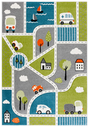 Safavieh Carousel Kids Collection Area Rug - Whimsical Cityscape Design For Playful Elegance And Comfort Green ,Grey Polypropylene Crk193y-28