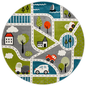 Safavieh Carousel Kids Collection Area Rug - Whimsical Cityscape Design For Playful Elegance And Comfort Green ,Grey Polypropylene Crk193y-28