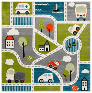 Safavieh Carousel Kids Collection Area Rug - Whimsical Cityscape Design For Playful Elegance And Comfort Green ,Grey Polypropylene Crk193y-28