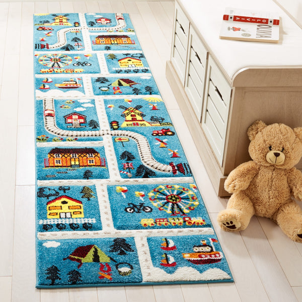 Safavieh Carousel Kids 197 Power Loomed Kids Rug Blue / Beige 3' x 3' Round