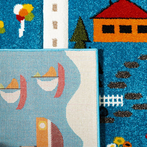 Safavieh Carousel Kids 197 Power Loomed Kids Rug Blue / Beige 3' x 3' Round