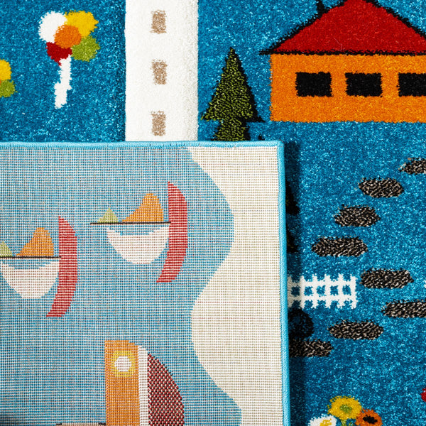 Safavieh Carousel Kids 197 Power Loomed Kids Rug Blue / Beige 3' x 3' Round