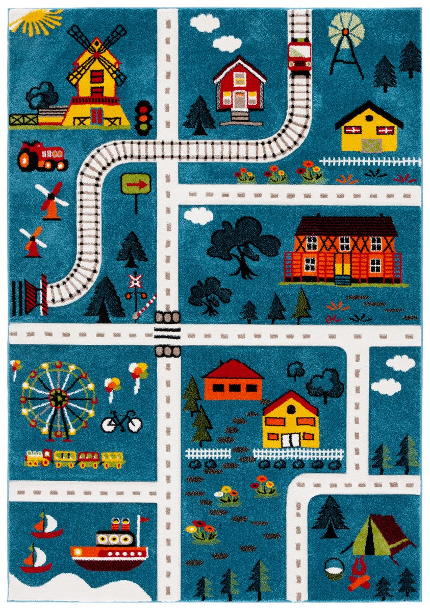 Safavieh Carousel Kids 197 Power Loomed Polyproplyene Pile Kids Rug Blue / Beige CRK197M-8SQ