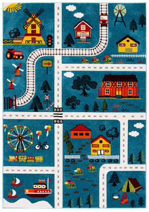 Safavieh Carousel Kids 197 Power Loomed Polyproplyene Pile Kids Rug Blue / Beige CRK197M-8SQ