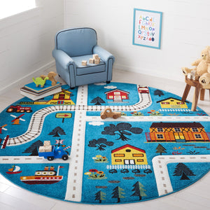 Safavieh Carousel Kids 197 Power Loomed Kids Rug Blue / Beige 3' x 3' Round