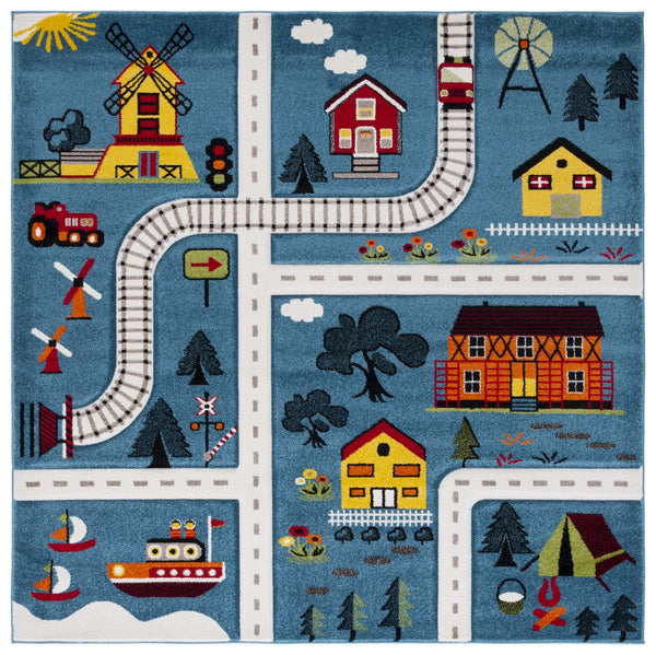 Safavieh Carousel Kids 197 Power Loomed Polyproplyene Pile Kids Rug Blue / Beige CRK197M-8SQ