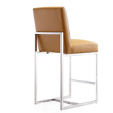 Manhattan Comfort Element Mid-Century Modern Counter Stool Camel and Polished Chrome CS003-CL