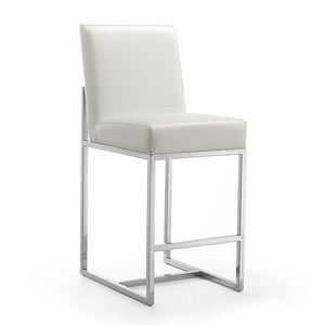 Manhattan Comfort Element Mid-Century Modern Counter Stool Pearl White and Polished Chrome CS003-PW