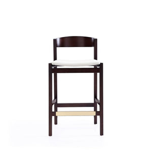 Klismos Counter Stool in Ivory and Dark Walnut CS007-IV Manhattan Comfort