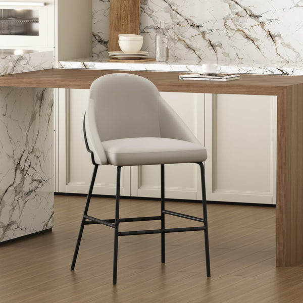 Manhattan Comfort Gracie Leatherette Counter Stools With Steel Legs For Elegant Dining Spaces – Timeless Design Stone And Black Steel Cs019-bst