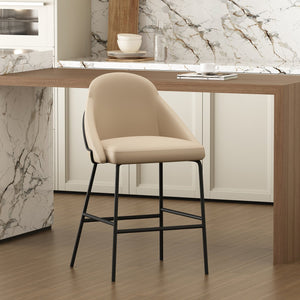 Manhattan Comfort Gracie Leatherette Counter Stools With Steel Legs For Elegant Dining Spaces – Timeless Design Tan And Black Steel Cs019-btn