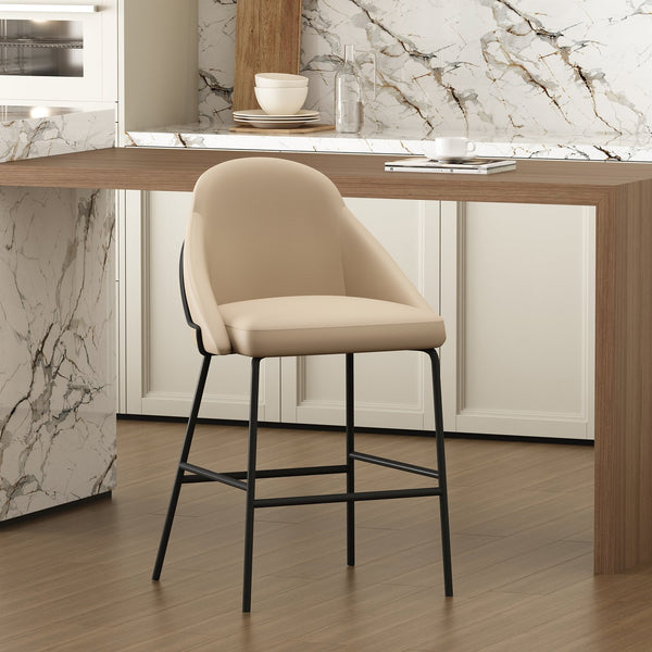 Manhattan Comfort Gracie Leatherette Counter Stools With Steel Legs For Elegant Dining Spaces – Timeless Design Tan And Black Steel Cs019-btn