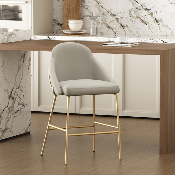 Manhattan Comfort Gracie Leatherette Counter Stools With Steel Legs For Elegant Dining Spaces – Timeless Design Stone And Gold Steel Cs019-gst