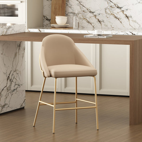 Manhattan Comfort Gracie Leatherette Counter Stools With Steel Legs For Elegant Dining Spaces – Timeless Design Tan And Gold Steel Cs019-gtn