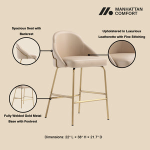 Manhattan Comfort Gracie Leatherette Counter Stools With Steel Legs For Elegant Dining Spaces – Timeless Design Tan And Gold Steel Cs019-gtn