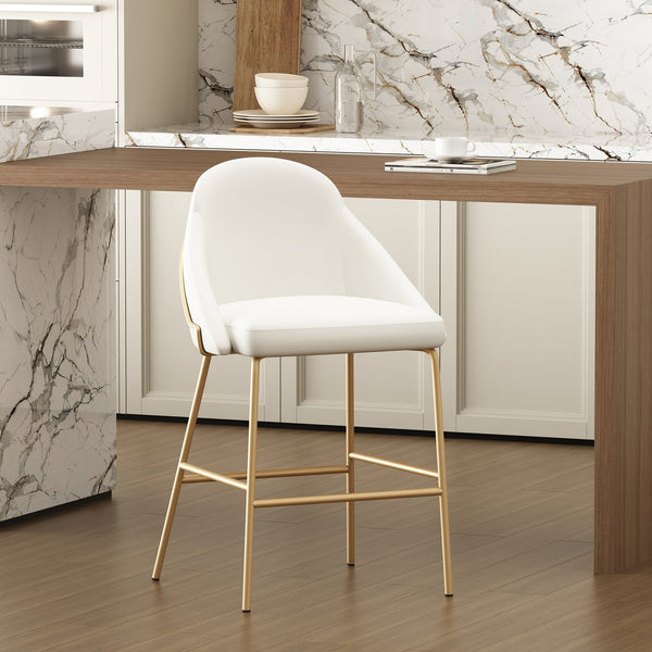 Manhattan Comfort Gracie Leatherette Counter Stools With Steel Legs For Elegant Dining Spaces – Timeless Design White And Gold Steel Cs019-gwh