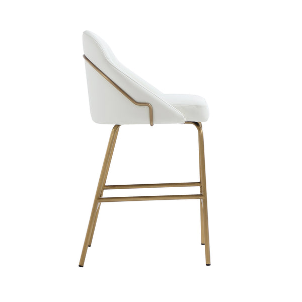 Manhattan Comfort Gracie Leatherette Counter Stools With Steel Legs For Elegant Dining Spaces – Timeless Design White And Gold Steel Cs019-gwh