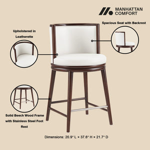 Manhattan Comfort Evalyn Exquisite Textured Chenille Counter Stool With Elegant Beech Wood Frame And Comfort Design White Beech Wood Cs021-wh