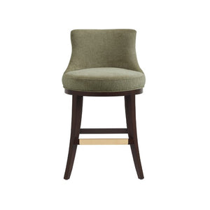 Manhattan Comfort Lucia Chenille Counter Stool With Curved Backrest, Beech Wood Legs & Gold Footrest For Elegance Leaf Green Beech Wood Cs022-gr