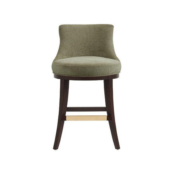Manhattan Comfort Lucia Chenille Counter Stool With Curved Backrest, Beech Wood Legs & Gold Footrest For Elegance Leaf Green Beech Wood Cs022-gr