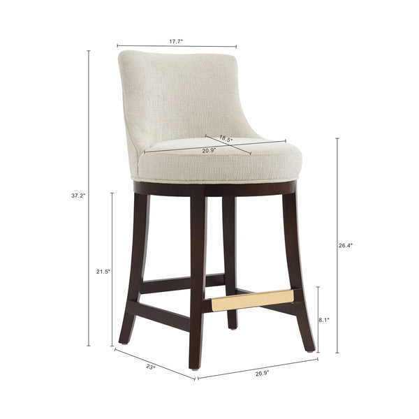 Manhattan Comfort Lucia Chenille Counter Stool With Curved Backrest, Beech Wood Legs & Gold Footrest For Elegance Natural Beech Wood Cs022-na