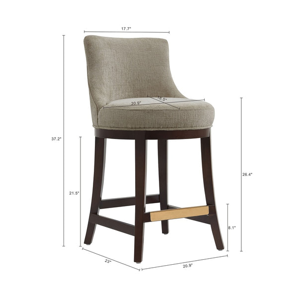 Manhattan Comfort Lucia Chenille Counter Stool With Curved Backrest, Beech Wood Legs & Gold Footrest For Elegance Taupe Beech Wood Cs022-tp