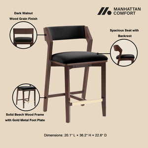 Manhattan Comfort Patricia Velvet Counter Stool - Elegant Beech Wood Legs, Plush Comfort, And Glamorous Gold Footrest Black Beech Wood Cs023-bk