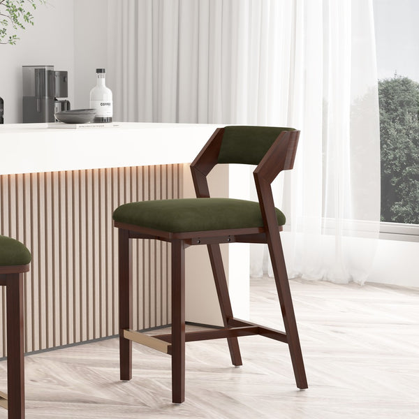 Manhattan Comfort Patricia Velvet Counter Stool - Elegant Beech Wood Legs, Plush Comfort, And Glamorous Gold Footrest Turtle Green Beech Wood Cs023-gr