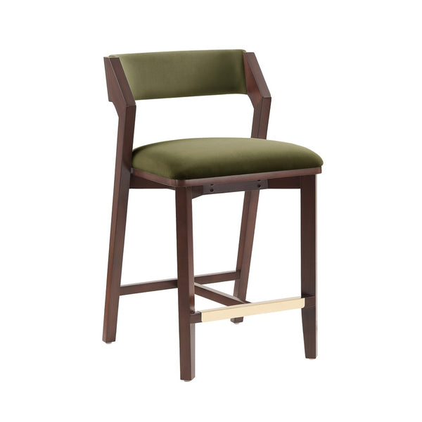 Manhattan Comfort Patricia Velvet Counter Stool - Elegant Beech Wood Legs, Plush Comfort, And Glamorous Gold Footrest Turtle Green Beech Wood Cs023-gr