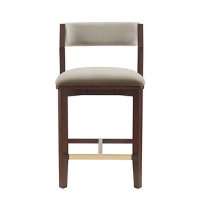 Manhattan Comfort Patricia Velvet Counter Stool - Elegant Beech Wood Legs, Plush Comfort, And Glamorous Gold Footrest Linen Beech Wood Cs023-ln