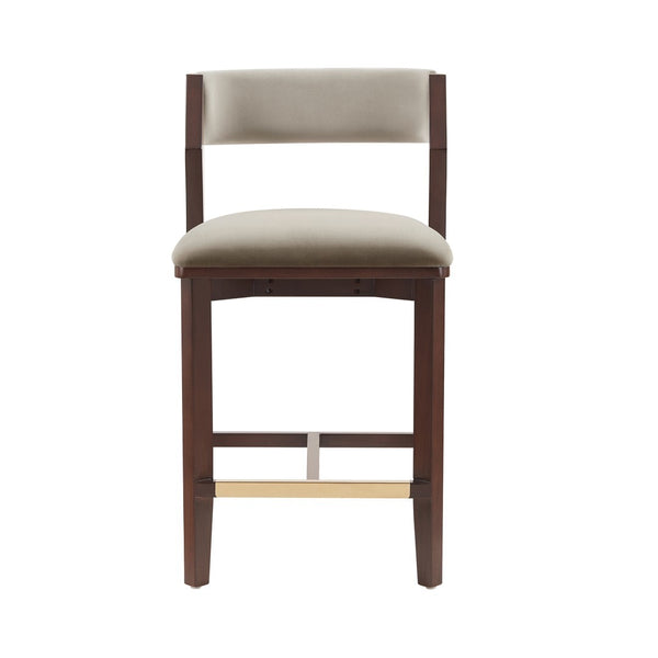 Manhattan Comfort Patricia Velvet Counter Stool - Elegant Beech Wood Legs, Plush Comfort, And Glamorous Gold Footrest Linen Beech Wood Cs023-ln