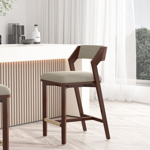 Manhattan Comfort Patricia Velvet Counter Stool - Elegant Beech Wood Legs, Plush Comfort, And Glamorous Gold Footrest Linen Beech Wood Cs023-ln