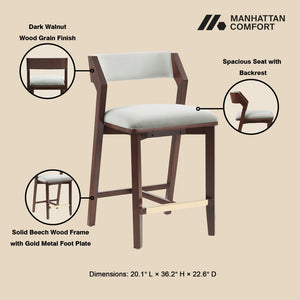 Manhattan Comfort Patricia Velvet Counter Stool - Elegant Beech Wood Legs, Plush Comfort, And Glamorous Gold Footrest White Glacier Beech Wood Cs023-wh