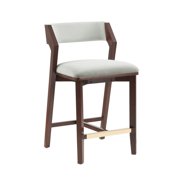 Manhattan Comfort Patricia Velvet Counter Stool - Elegant Beech Wood Legs, Plush Comfort, And Glamorous Gold Footrest White Glacier Beech Wood Cs023-wh